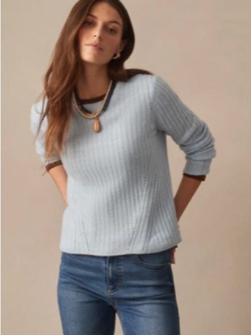 J. McLaughlin Josephine Sweater Soft Blue Cashmere Linen Blend